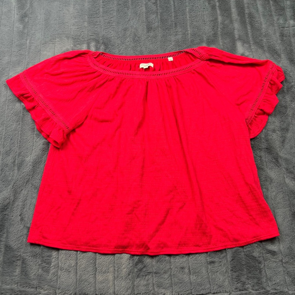 Max Studio London Red Flutter Sleeve Ladder Trim Blouse 1X 4W04S39